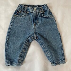 Polo Jeans Co. Vintage Baby Blue Jeans, Snap Inseam, Stretch Waist, Sz 6-12 Mths